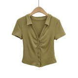 Women T-Shirt Summer Women's Retro Tight Short Short Sleeve T-shirt