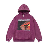 Men Hoodie Angel Character Printed Sweater Men's Washed and Worn Loose Hooded Pullover Top