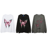 Men Long Sleeve Shirt Butterfly Graffiti Printing Bottoming Long Sleeve T-shirt Male Loose