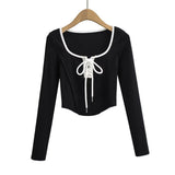 Women T-Shirt Retro Long-Sleeved T-shirt Autumn