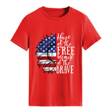 Women Independence Day T Shirt round Neck Loose Printed Short Sleeve T-shirt