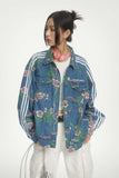 Unisex Jacket Autumn Floral Pattern Denim Coat