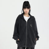 Men Hoodie Cardigan Sweater Men's Loose Casual Spring and Autumn Distressed Hooded