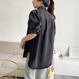 Women T-shirt Denim Shirt Women's Autumn Loose All-Matching Long Sleeve