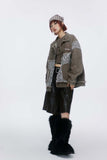 Unisex Jacket Autumn Stitching Striped Denim Coat Women's Clothing