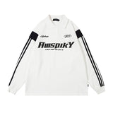Men Long Sleeve Shirt Preppy Style Polo Lapel Long Sleeve T-shirt Men and Women Hiphop Retro