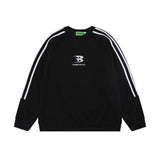 Men Hoodie round Neck Sweater Men's Long Sleeve Striped Stitching Sports Spring and Autumn