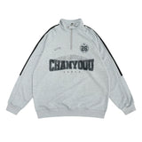Men Hoodie Letter Embroidered Printed Mock Neck Hoodie