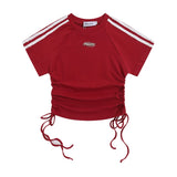 Women T-shirt Short-Sleeved T-shirt Summer Color Matching Bare Midriff Slim Fit O-neck Short