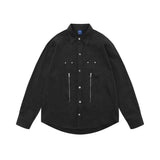 Men Long Sleeved T Shirt Spring and Autumn Solid Color Long Sleeve Shirt Men's Zipper Pocket Lapels Shirt Pure Cotton Cardigan Top