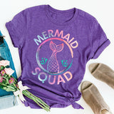 Colorful Mermaid Squad Print T Shirt Women Short Sleeve