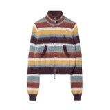 Women Sweater Colorful Striped Stand Collar Sweater Girls' Knitwear Autumn