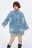Unisex Jacket Autumn Washed Buckle Denim Coat Women's Clothing