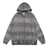 Men Denim Jacket Striped Hooded Denim Jacket Men's Loose Distressed Washed Tie-Dyed Denim Jacket