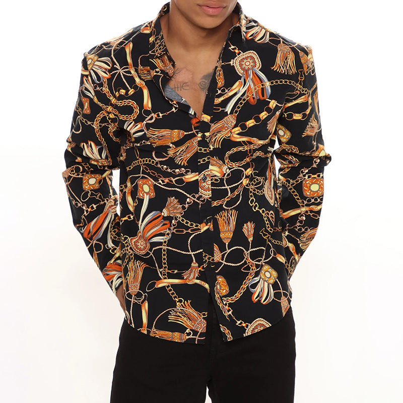 Men Shirt Autumn Fashion Cardigan Personalized Printed Men
