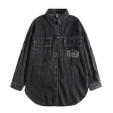 Women T-Shirt Women's Casual Retro Artistic Loose Denim Shirt
