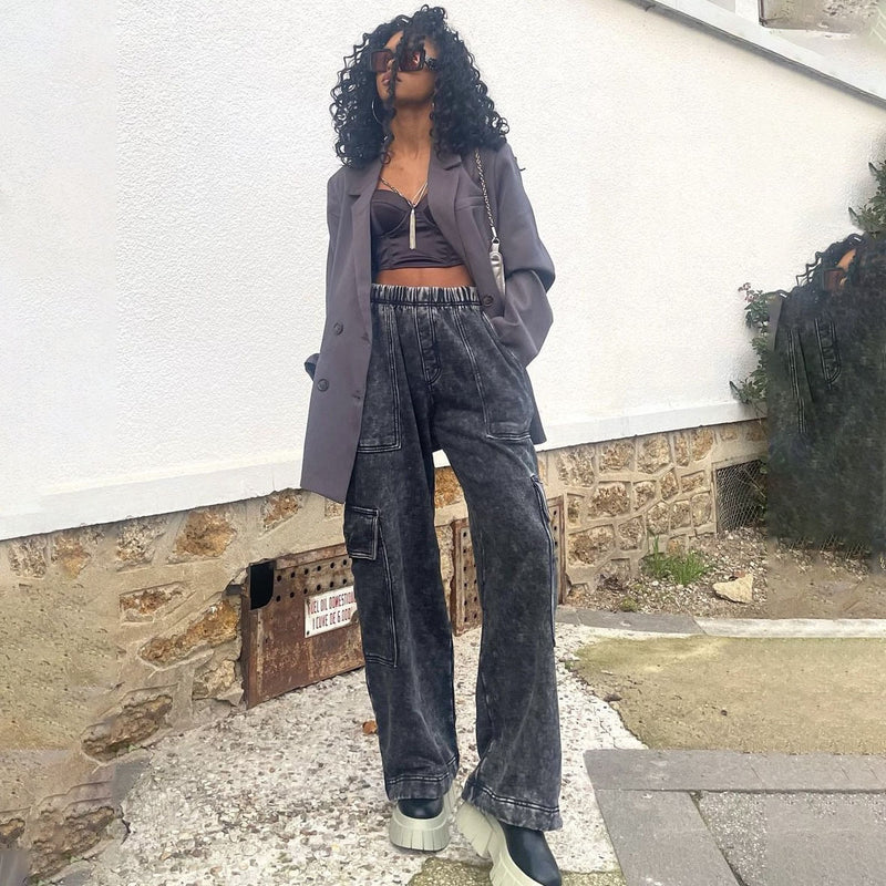 Women Cargo Pants Jeans Women's Wide-Leg Pants Loose Casual Pants