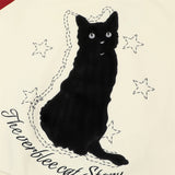 Men Hoodie Flocking Black Cat Embroidered Crew Neck Sweater