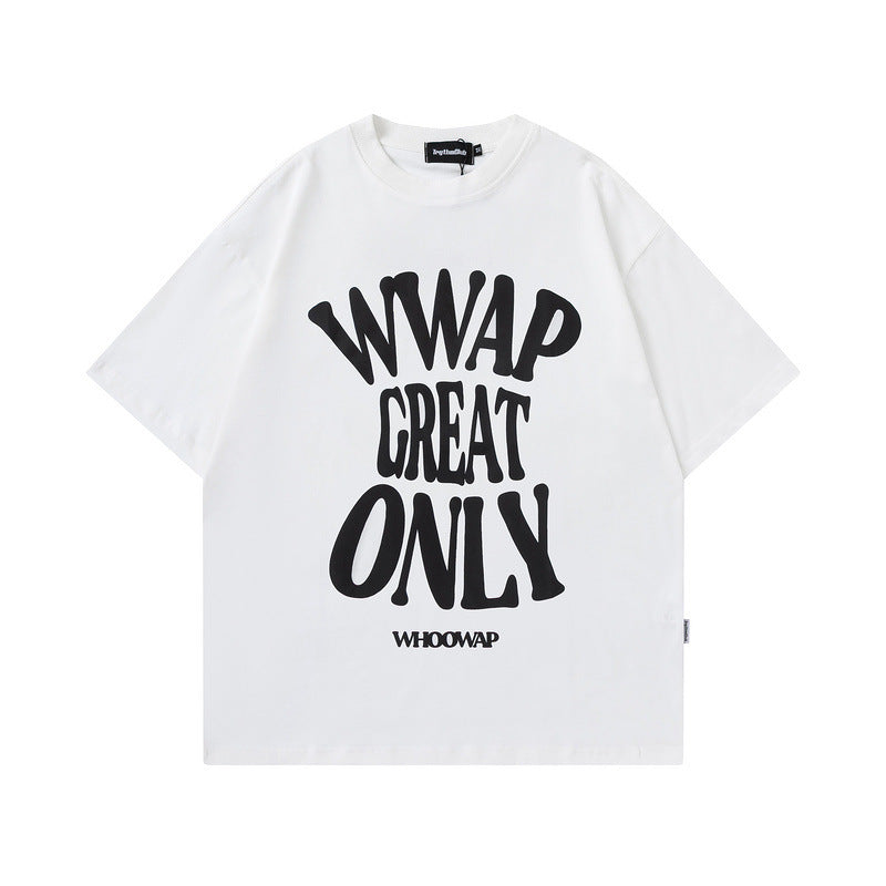 Men T Shirt Letter Short Sleeve T-shirt Men's Retro Loose Pure Cotton Couple