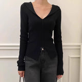 Women's Long Sleeve Shirt V-neck Sweater Long Sleeve Top Women's Design Sense