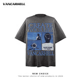 American vintage street T-shirt retro men's summer loose casual half-sleeved shirt