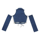 Women Vest Washed and Worn Stitching Edging Pocket Short Top