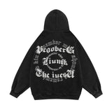 Men Fleece Lined Hoodie Letter Print Hooded Cardigan Sweater Male Loose Zipped Sports Coat