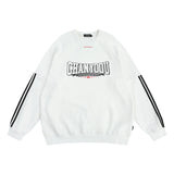 Men Hoodie Letter Printed Striped Long-Sleeved Sweater Spring and Autumn round Neck Raglan Sleeves Sports Top
