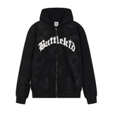Men Fleece Lined Hoodie XINGX Letter Print Sweatshirt Men's Autumn and Winter Loose Zip Coat