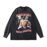 Men Long Sleeve Shirt Hiphop Rapper Portrait Printing Wash Long Sleeve T-shirt Men and Women