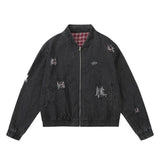Men Denim Jacket Men's Autumn and Winter Loose Washed Distressed Denim Jacket