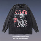 Men Long Sleeve Shirt Skull Print Long Sleeve T-shirt Men and Women Distressed Top