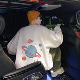 Men Hoodie Sweater Men's Spring and Autumn Printed Coat Hong Kong Style Loose round Neck