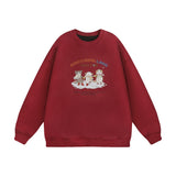 Men Hoodie Cartoon Animal Printed Crew Neck Sweatshirt
