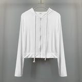 Women Long Sleeve Shirt Hooded Zipper Sweatshirt Long Sleeve Short Top Tube Top Vest