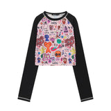 Women Long Sleeve T-Shirt Printed Long Sleeve T-shirt Girls Autumn Casual O-neck Short