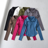 Women T-Shirt Spring Hem Tight Long Sleeve T-shirt Top