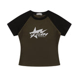 Women T-shirt Short Sleeve T-shirt Women's Raglan Sleeve Color Matching Summer round Neck