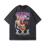 Men T Shirt Worn Looking Washed-out Character Print Short Sleeve T-shirt Men Hip Hop