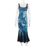 Women Dresses Y2g Long Dress Printed Flowers Suspenders Dress