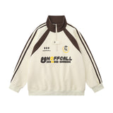 Men Hoodie Mixed Color Stripe Raglan Sleeve Stand Collar Sweater