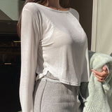 Women Long Sleeve Shirt round Neck Short Long-Sleeved T-shirt Women