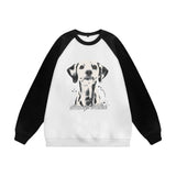 Men Hoodie Dog Print Raglan Long Sleeve Crew Neck Sweater