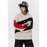 Unisex Hoodie Retro Patchwork Contrast Color Pullover Sweater Men's and Women's Design Sense