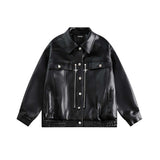 Unisex Jacket Autumn Geometric Segmentation Leather Coat