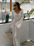 Women Sweater Dress Hollow Sexy Long Skirt Knitted Tight Long Sleeve Autumn and Winter