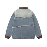 Men Denim Jacket Men's Loose Lapels Washed and Worn Denim Jacket