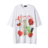 Men T Shirt Rose Print Couple Casual Street All-Match Short-Sleeved T-shirt Men