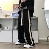 Men Sweatpants Striped Stitching Straight Wide-Leg Pants