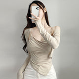 Women Long Sleeve Shirt with Slant-Cut Bottom Long Sleeves Cardigan Jacket